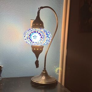 ArtisanTurkish Mosaic Glass Lamp with Intricate Metalwork